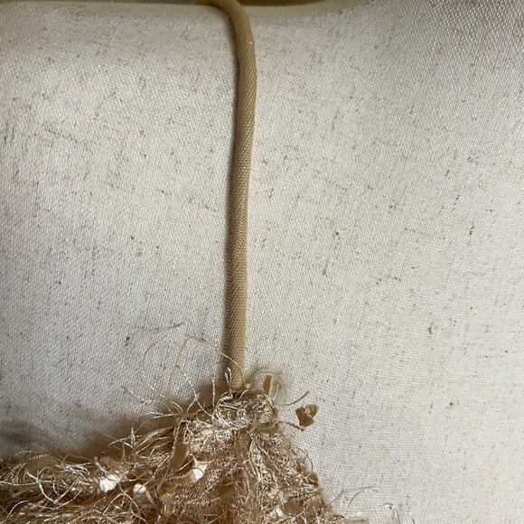 Solution top shimmery gold fluffy fringy feminine spaghetti strap lined Sz L - Picture 5 of 10